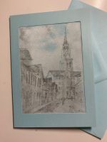 St. Gallen Laurenzenkirche Karte a/Seide Handarbeit Unikate