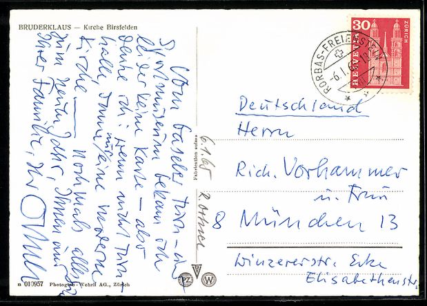 Ansichtskarten: AK Birsfelden, Bruderklaus Kirche, 1965 – Gebraucht aus Berlin von bartko-reher 1