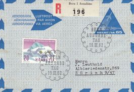 Aerogramm 19. März 1962 FDC chargé + 387 Jungfraujochbahn ET
