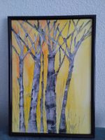 Original Aquarell "Birken im Goldlicht " gerahmt  Unikat