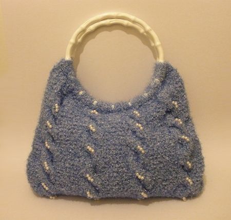 Neu! Hand- u. Umhängetasche gestrickt, blau mit Perlen