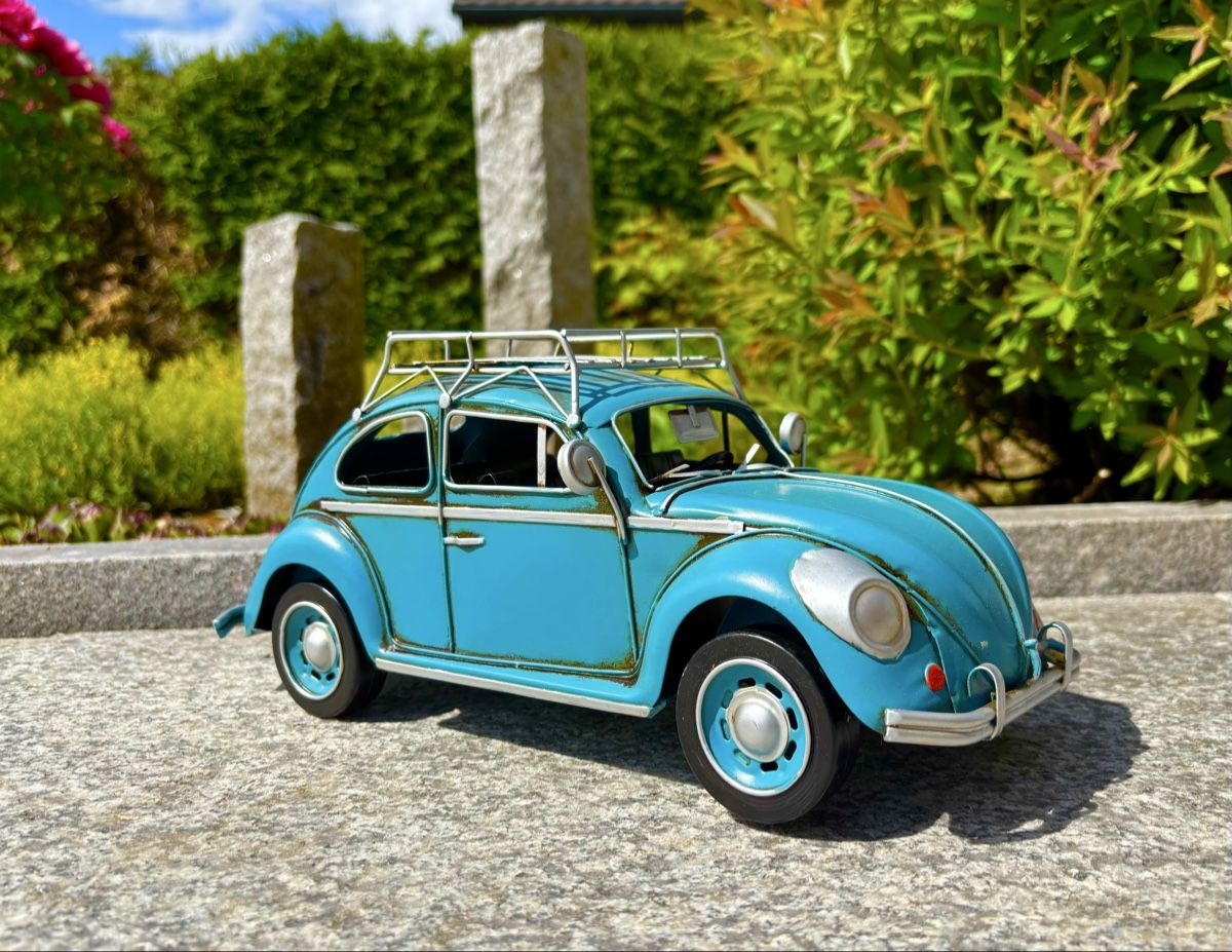 Volkswagen Modellini d'auto: VW Käfer blau aus Blech – Nuovo e nell'imballaggio originale da Langendorf venduto da Blechfahrzeuge 4