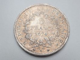 🇫🇷 France 5 Francs 1874 A VF + Patina **Silver 25g .900**