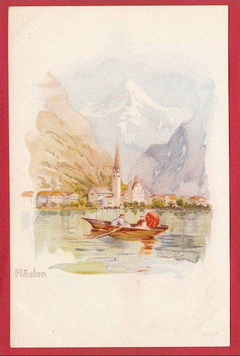 Cartoline postali: FLÜELEN, LITHO 1897 / 1905 – Usato da Grüningen venduto da Kartenlaube