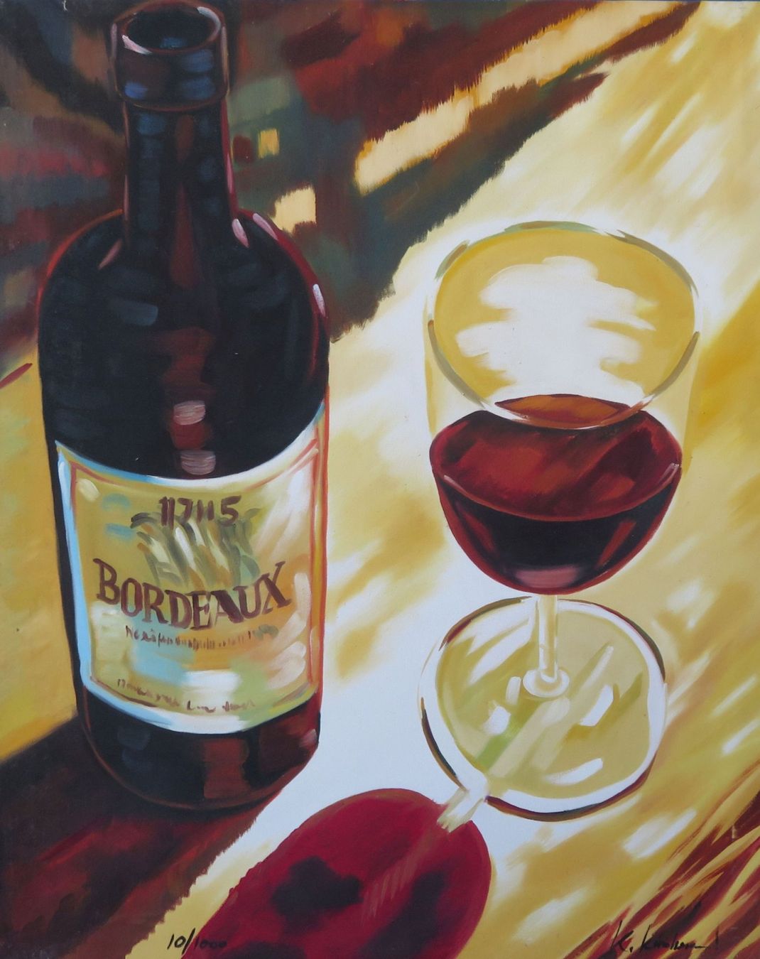 Gemälde: Acryl- / Ölgemälde "Stillleben mit Rotwein", 79x100 cm – Gebraucht aus Oberriet SG von ganesh435