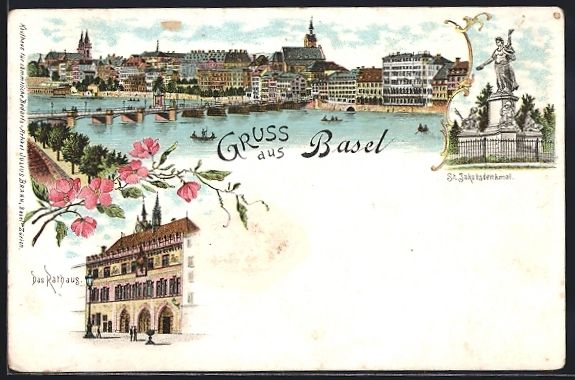 Ansichtskarten: Litho Basel, Teilansicht, St. Jakobsdenk – Gebraucht aus Berlin von bartko-reher