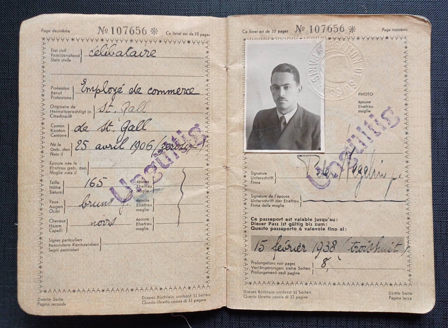 Documents: Antiker SCHWEIZER PASS 1935 mit vielen Stempeln – D'occasion à Brittnau par