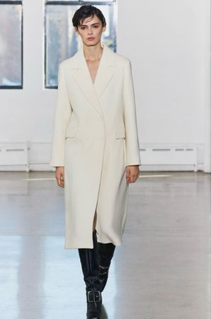 Eleganter Wollmantel, Winterweiß, Größe L/Manteau en laine
