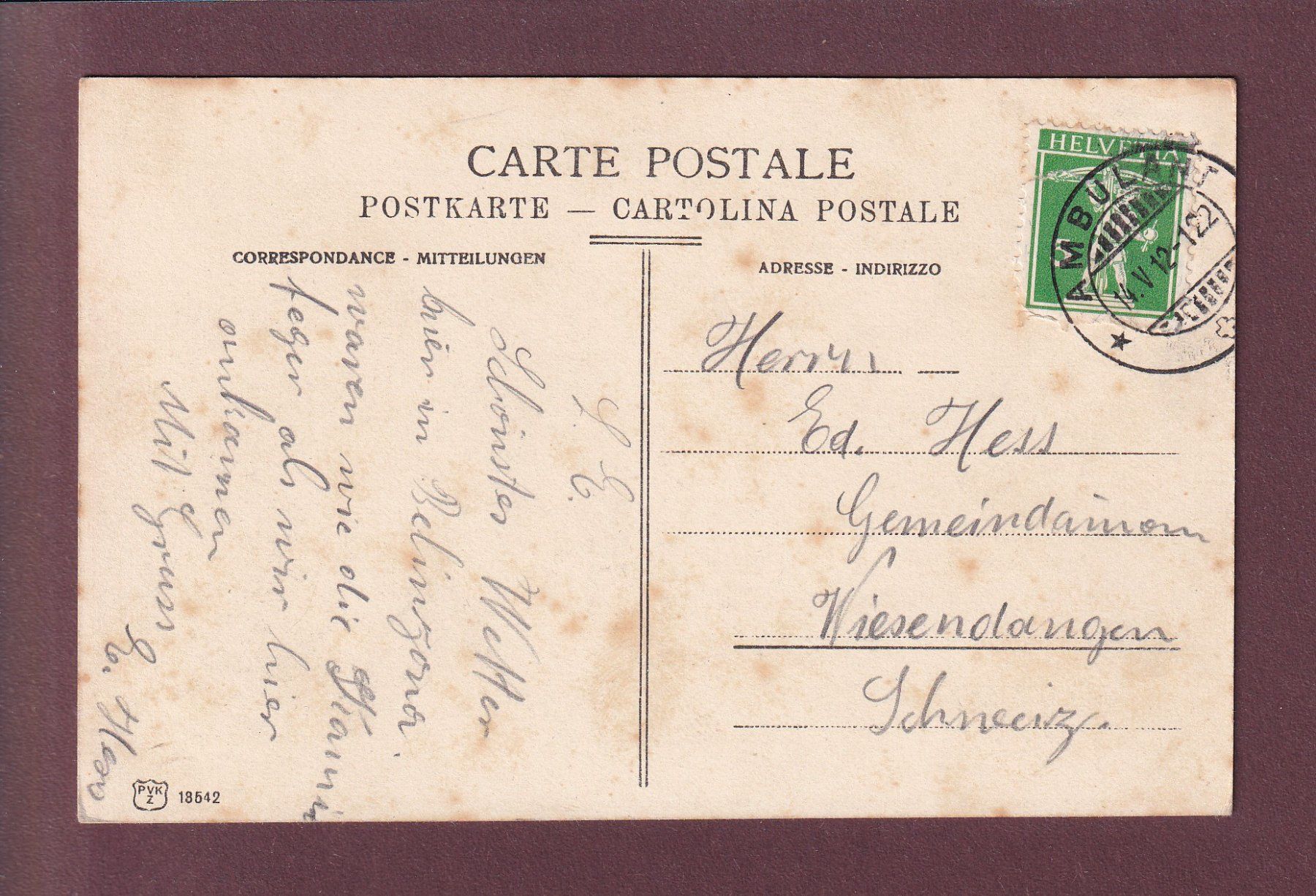 Ansichtskarten: BELLINZONA - Stazione - 1912 – Gebraucht aus Pully von nicecards 1