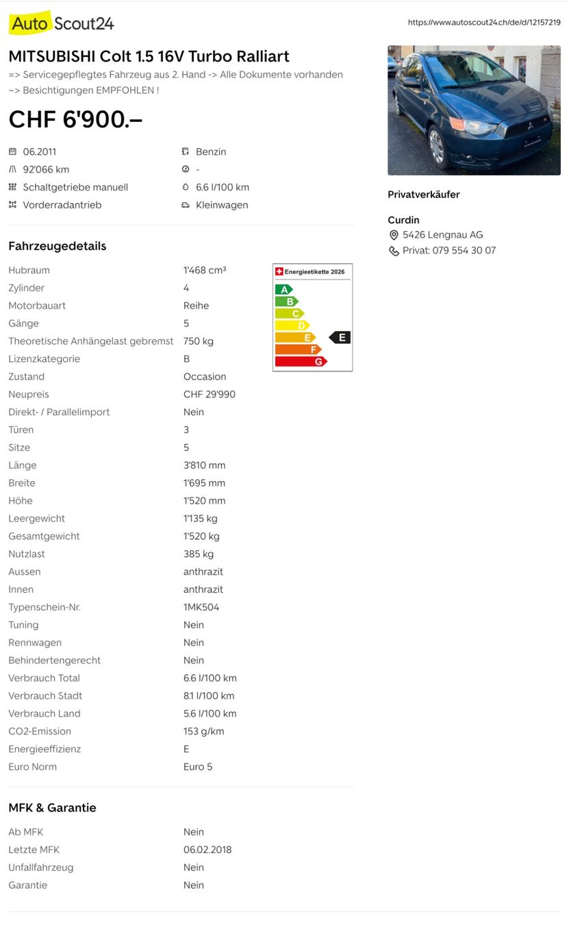 Mitsubishi Automobili: Mitsubishi Colt Ralliart – Usato da Lengnau AG venduto da kurtis7 4