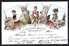 Litho Schweizer Bürger in Trachten aus 