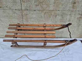 Luge ancienne en bois, style Davos 93 cm