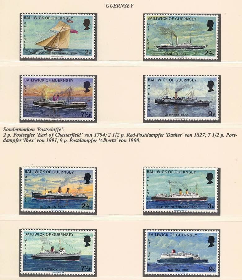 Tutti i francobolli: Postschiffe - 8er Set Briefmarken Postfrisch - Guernsey 1972 – Nuovo (secondo la descrizione) da Walenstadt venduto da Numis68