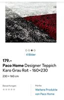 Paco Home Designer Teppich 160x230 Karo Grau Rot