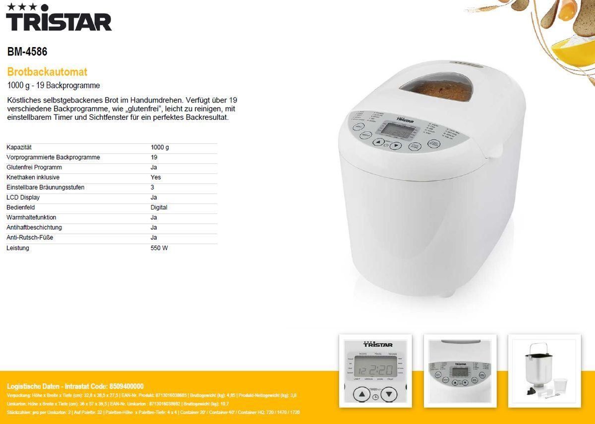Elettrodomestici da cucina: Brotbackautomat 1000 g -19 Backprogramme BM-4586 – Nuovo e nell'imballaggio originale da Opfikon venduto da Trodat5430 2