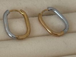 Luxus Elegante Edelsthal Kreolen Ohrschmuck Farbe:Silber/Gol