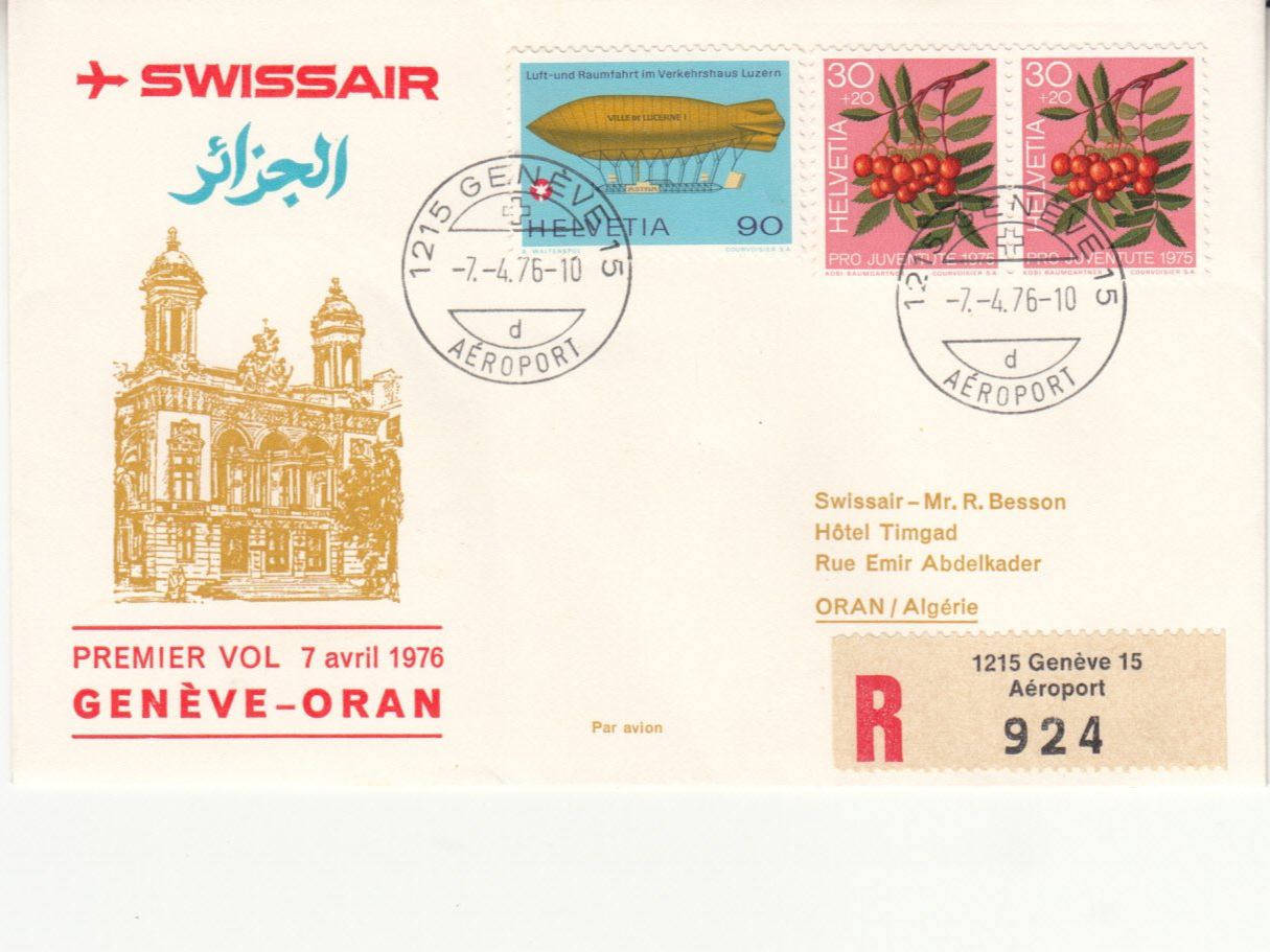 Tutti i francobolli: SLH RF 76.10 a  Genève-Oran – Usato da Bürglen TG venduto da StampGraf