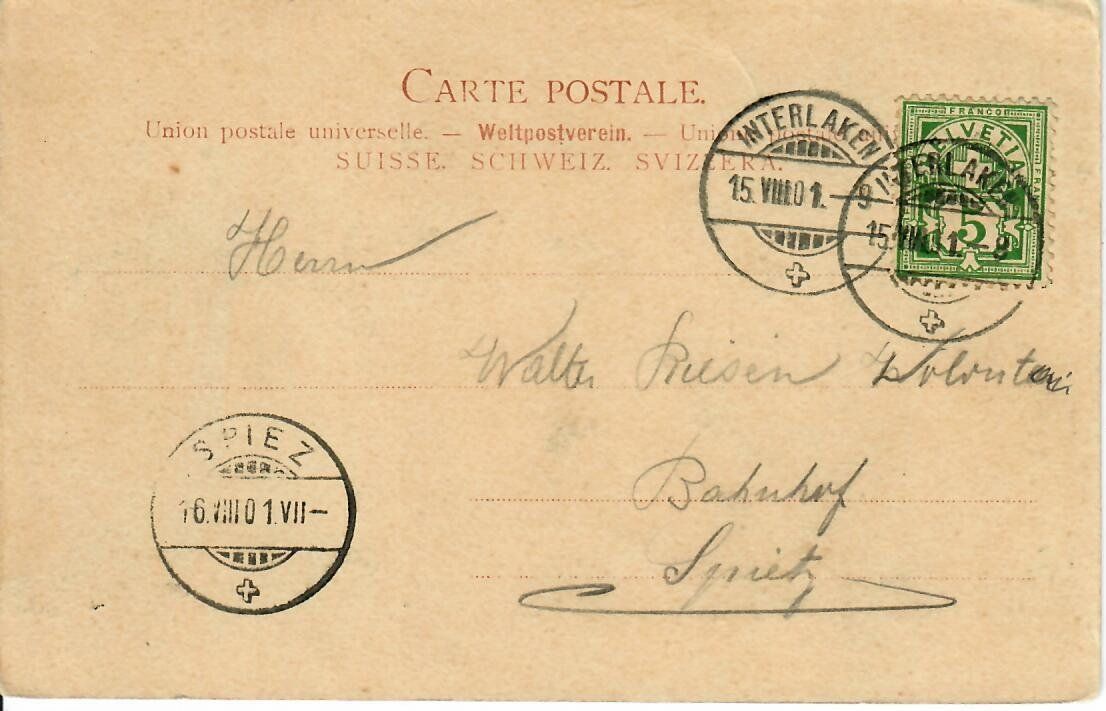 Cartoline postali: Central Hôtel Continental Interlaken 1901 – Usato da Hochdorf venduto da Ziegel-16 1