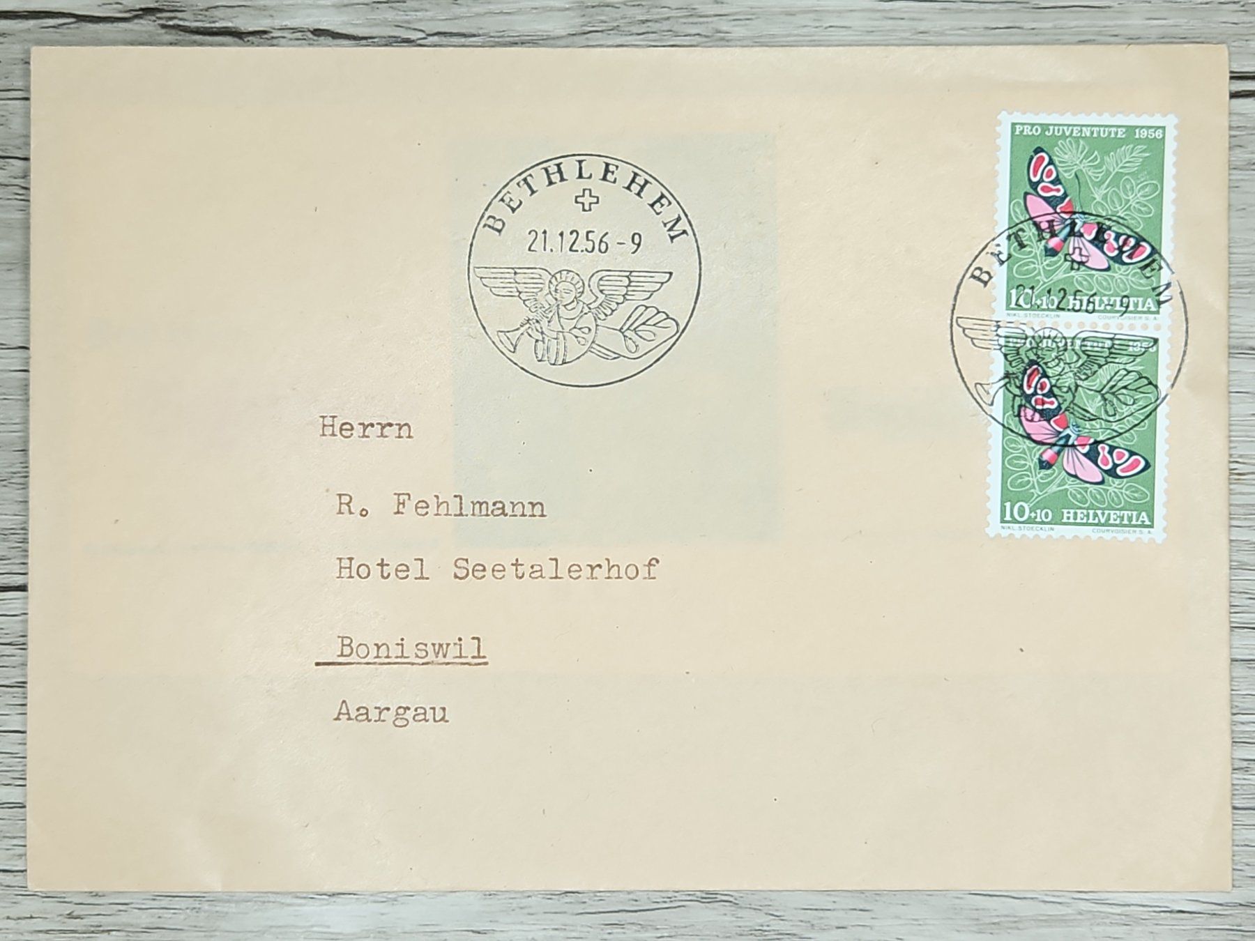 Tutti i francobolli: CL02 Enveloppe + Timbre Suisse 1956 – Usato da Cousset venduto da Patrick_Collections