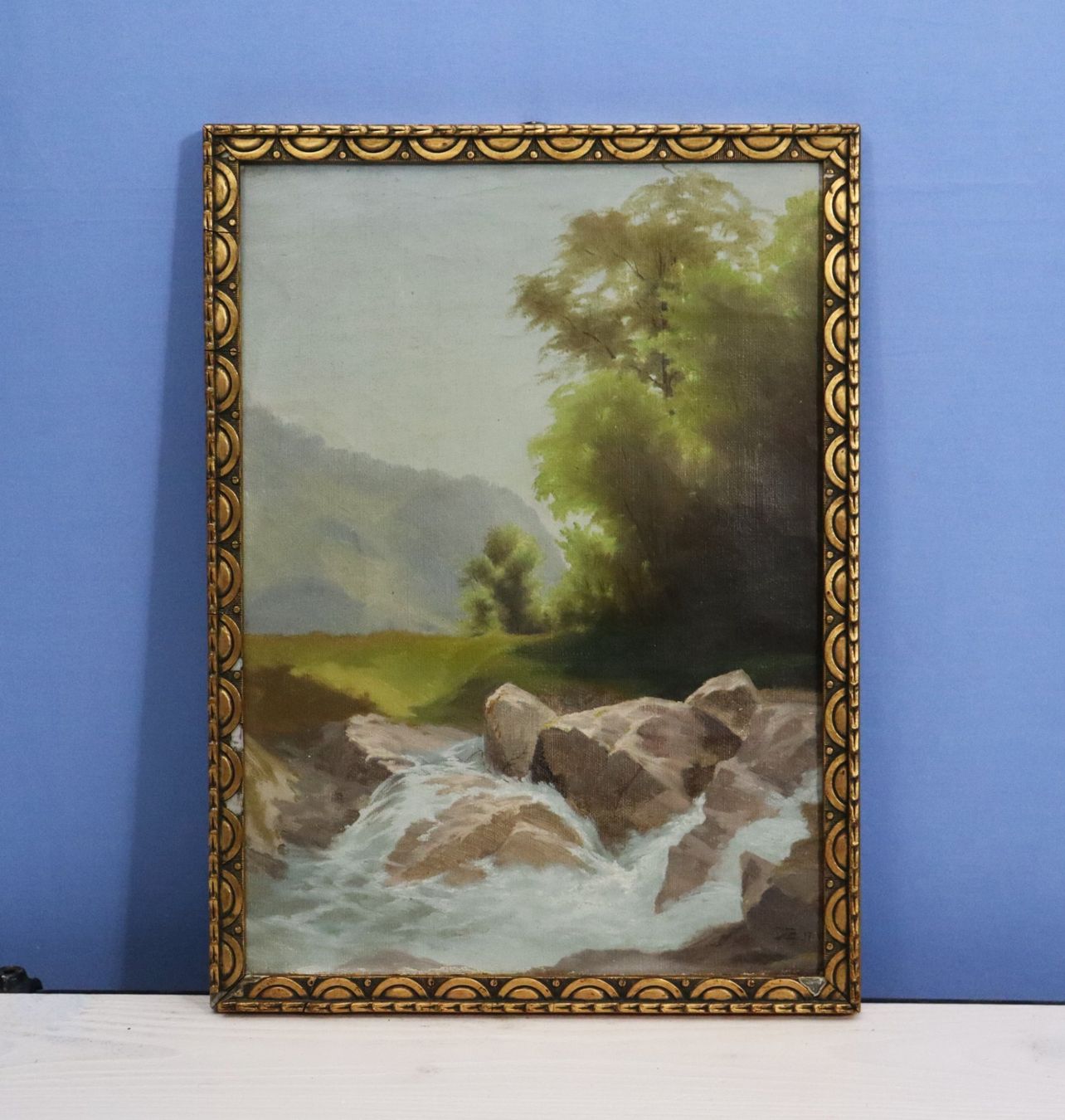 Tableaux: Wildbach, Oel auf Karton, rechts unleserlich monogrammiert – Neuf (Voir description) à Zug par Kunst-Fundgrube 2