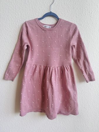 Robe en maille H&M rose à pois blancs, taille 104 cm (4 ans)