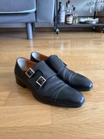 Santoni Doppel Monkstrap Lederschuhe Schwarz Grösse 6