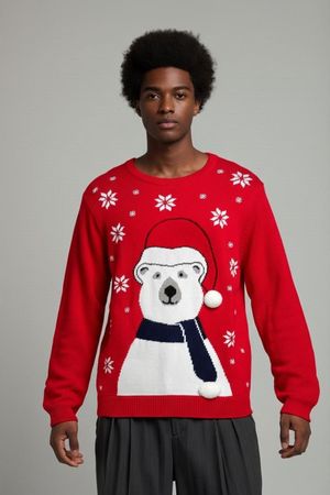 Festlicher roter Weihnachts-Eisbärenpullover - Größe S