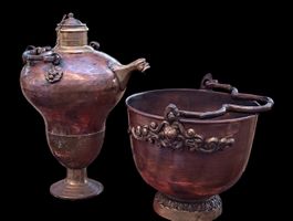 Set di Acquamanile in Rame e Ottone: Brocca e Secchiello