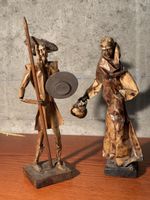 Vintage Paper Mache Warrior and Monk Sculptures, Rare Set