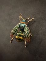 Brosche Fliege emailliert goldfarben blau