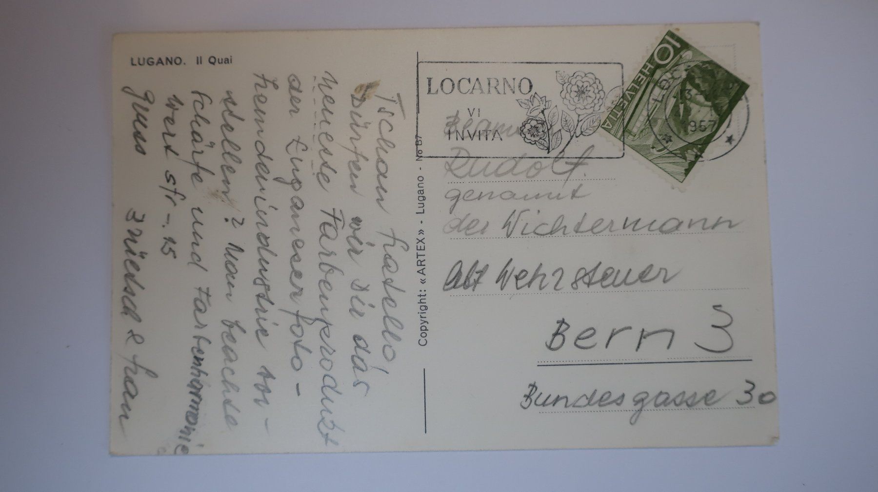 Ansichtskarten: Lugano Il Quai 1957 – Gebraucht aus Cormoret von Pascalll2001 2