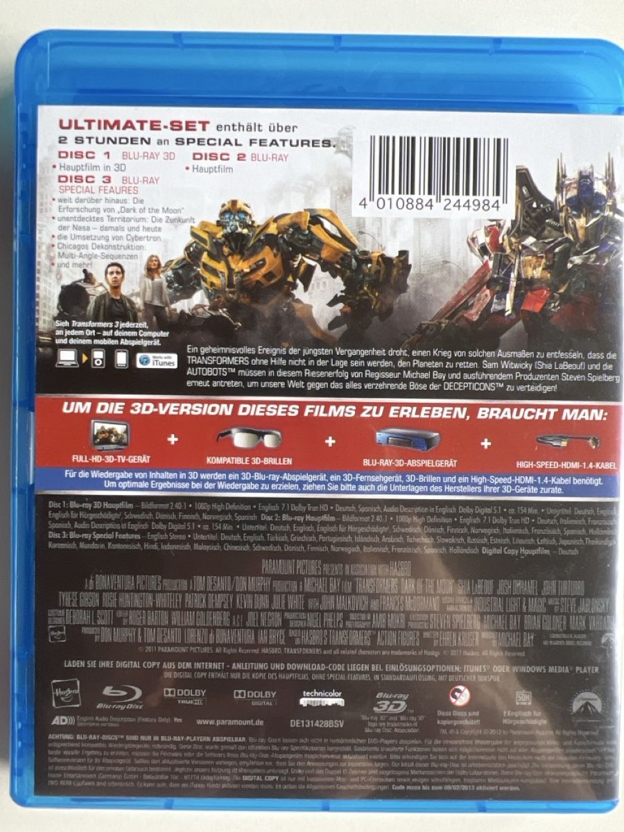 Alle DVDs: Transformers 3 Blu-ray 3D + Blu-ray + Digital Copy – Gebraucht aus Wollerau von Plakatfreund 1