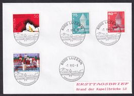 Combo FDC W74 mit 366, 604 und 710 ET Luzern 7.9.1993