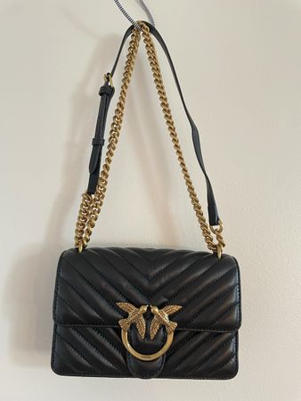 Pinko Love One Mini Schultertasche fein genarbtes Leder nero