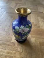 ancient handmade blue chinese vase gold trim and orchid flow