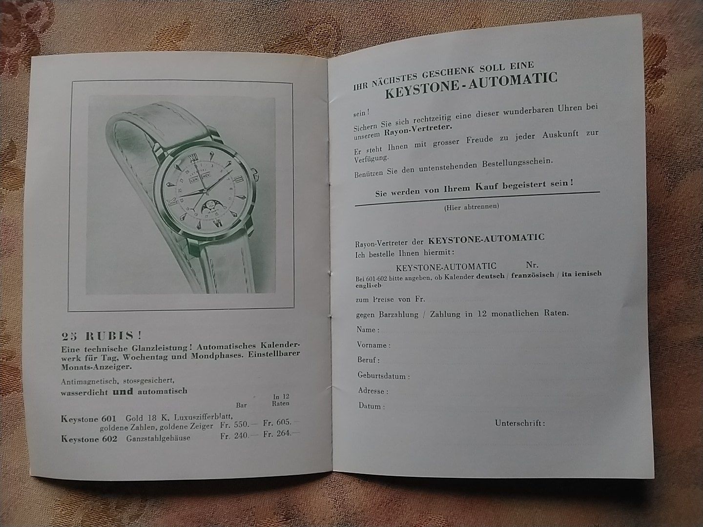 Documenti: Keystone Automatic Uhr Broschüre,  Vintage – Usato da Biel/Bienne venduto da taki25 5