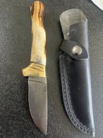 Messer Bajra mit Lederetui Jagdmesser Hirschhorn Griff