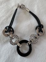 Armband mit schwarzen Ringen und Zirkonia Silber, Neuwertig