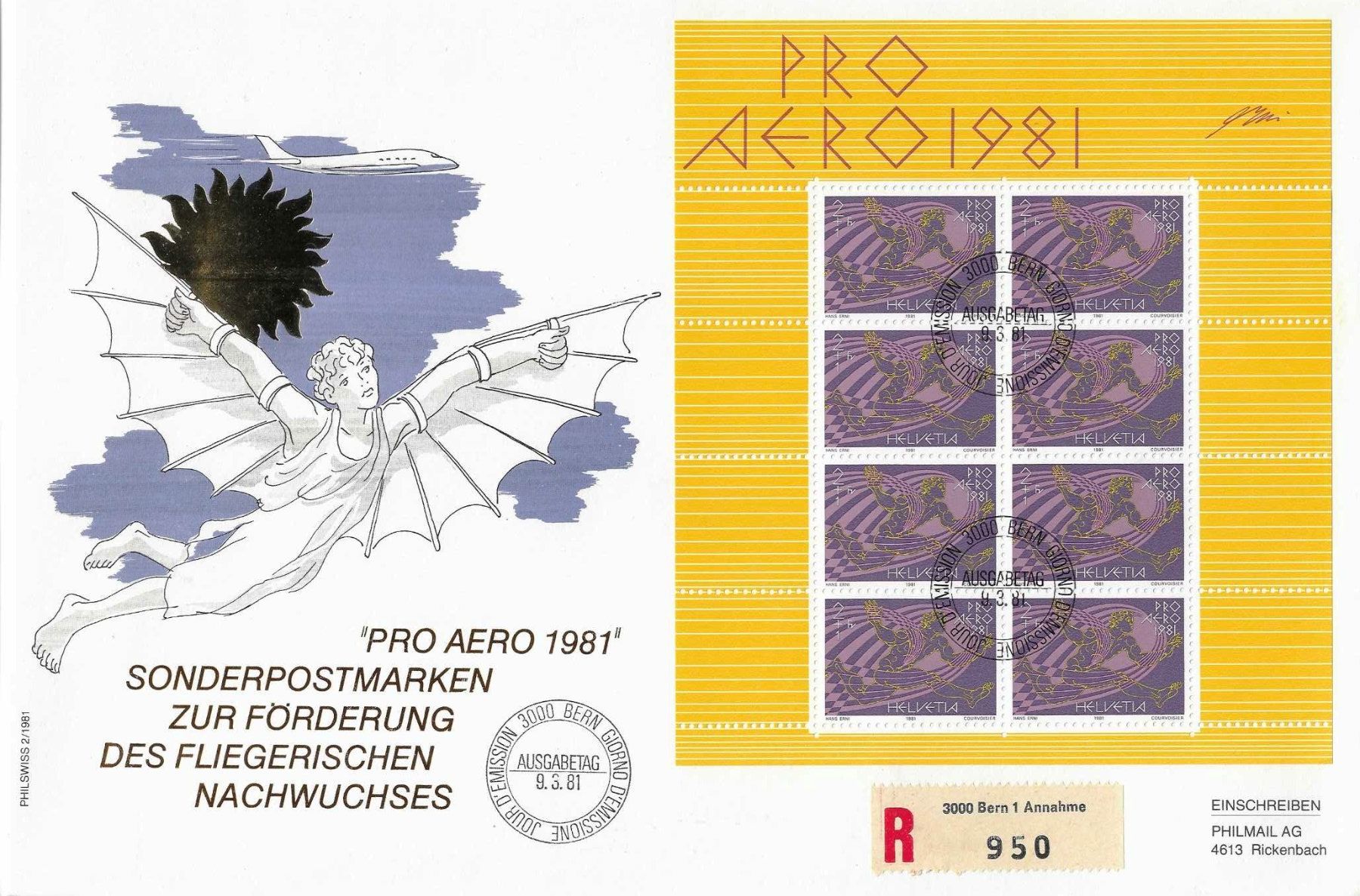 Tous les timbres: PRO AERO FLUGPOST 2 BOGEN 1981 CHICACO FLUG + ERSTTAG – D'occasion à Schlossrued par Aronliam