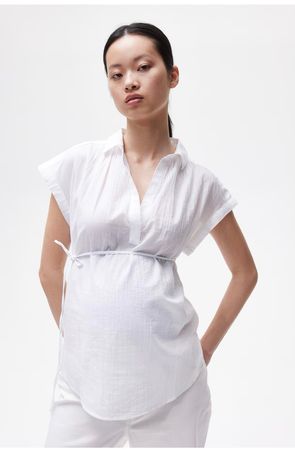 MAMA Bluse Bindegürtel weiss Umstandsmode Baumwolle M