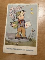 Alte Vintage Geburtstagskarte, Kind mit Brief, Retro!