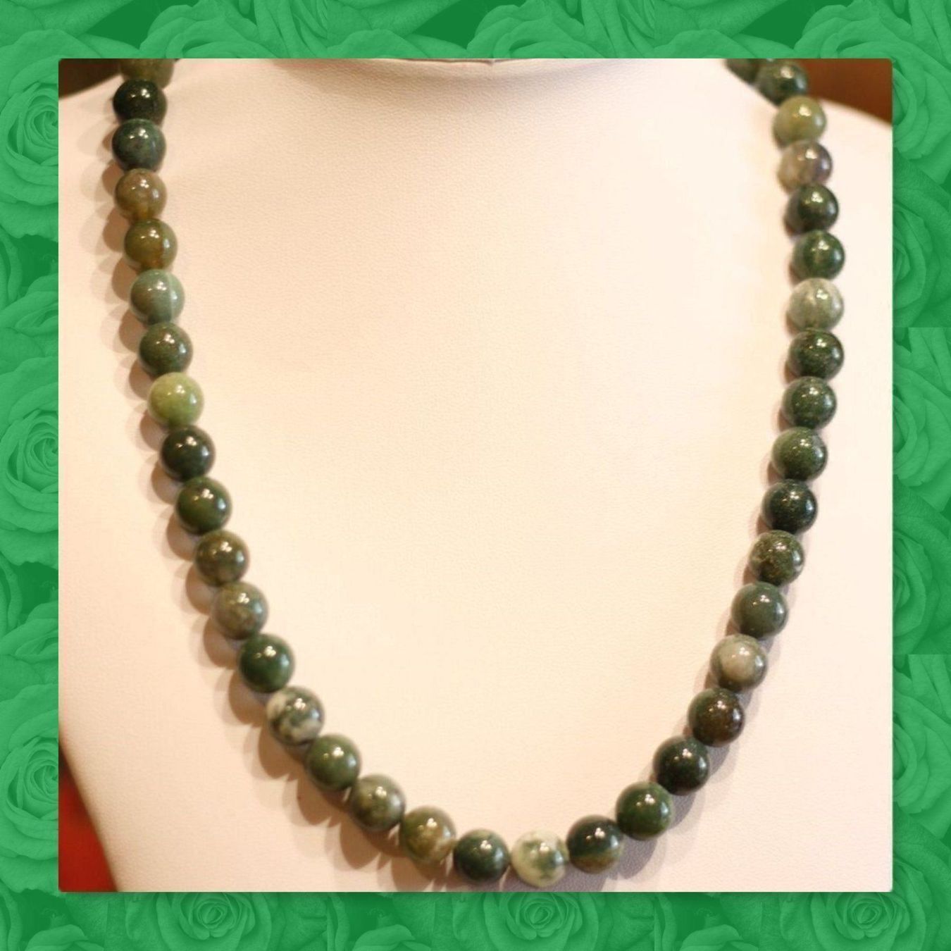 Ketten: Neu:Moosachat Kugel Kette Collier – Neu (gemäss Beschreibung) aus Matten b. Interl von EdelsteineInterlaken