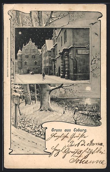 Cartoline postali: Grusskarten-AK Coburg, Winterliche Stras – Usato da Berlin venduto da bartko-reher