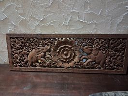 Holzschnitzerei Elefanten mit Blume 60cm Dekorationsstück