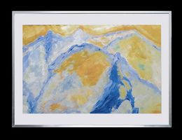 Aquarell "Bergspitzen im Abendrot" gerahmt weiss  52 x 72cm
