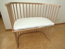 Beistellbett Holz natur mit Matratze