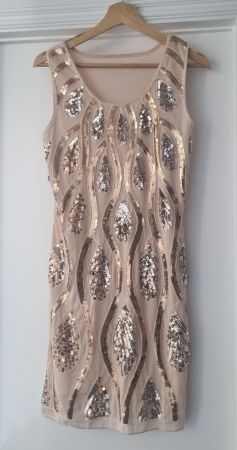 Abend Paillettenkleid, Grösse S, beige/silber/goldrosa