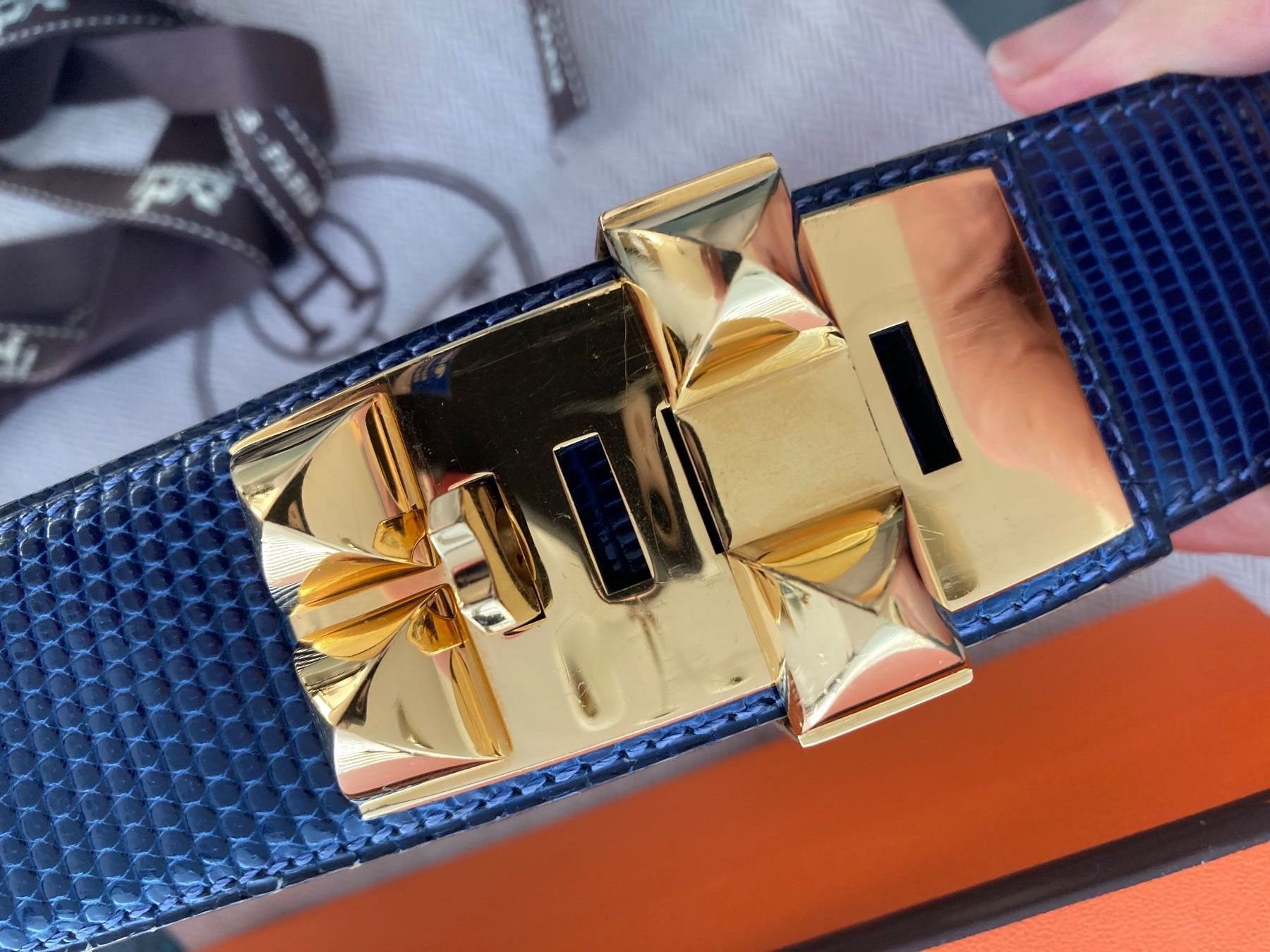 Hermès Cinture: Hermès Collier de Chien Taillengürtel, Gr. 75, lizard, top! – Usato da Zürich venduto da elegantissima 4