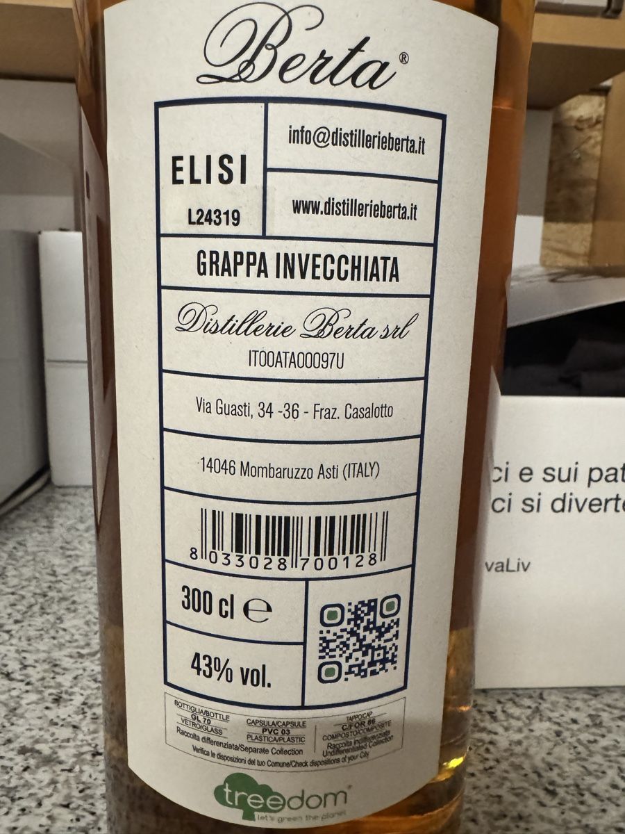 Berta Bevande alcoliche: Berta Elisi Grappa Invecchiata 30cl 43% vol – Nuovo e nell'imballaggio originale da Langenthal venduto da Marki2 2