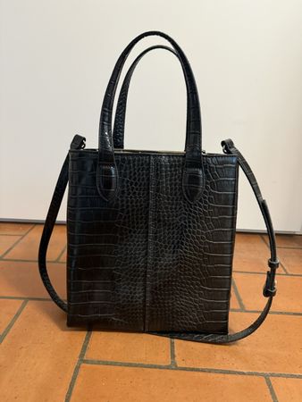 Black Crocodile-effect Tote Bag with Strap